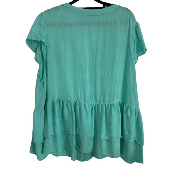 Entro Blue Ruffle Button Front Top Women's Plus Size 1X‎ Blouse Casual - Picture 6 of 8